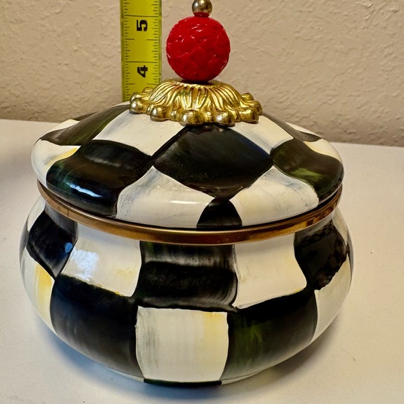 Checkered Ceramic Jar with Red Accent - Picture 5 of 10